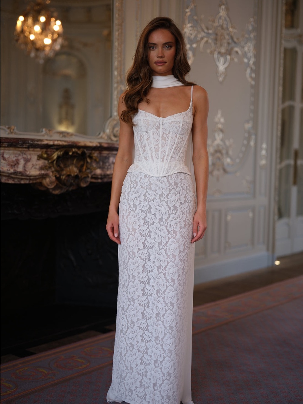Rosie Etienne Penelope Lace Corset Maxi Dress in White